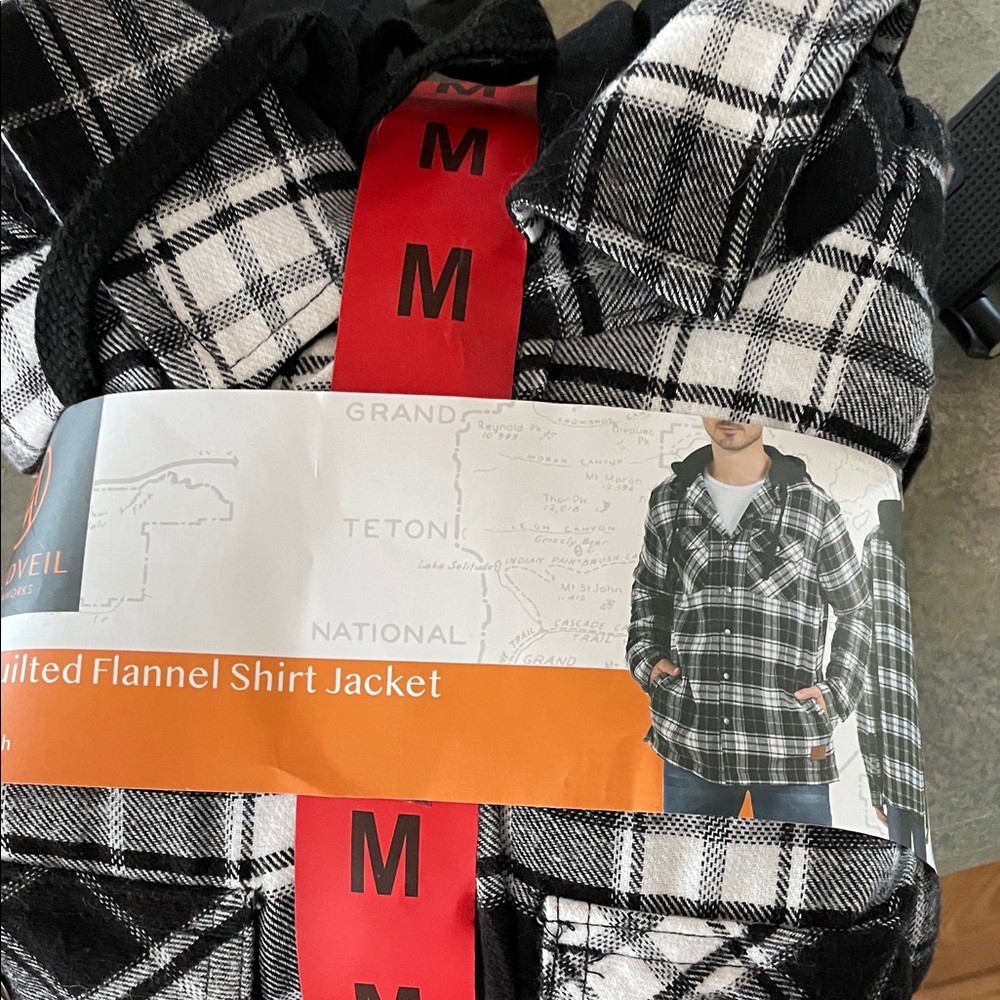 Quilted Flannel Shirt Jacket - Black & White Plaid